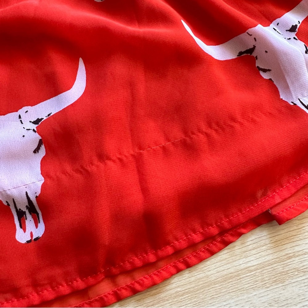 ❤️SOLD Peach Love California Cattle Skull Off The Shoulder Top, Red Orange, Ruf - Picture 9 of 16